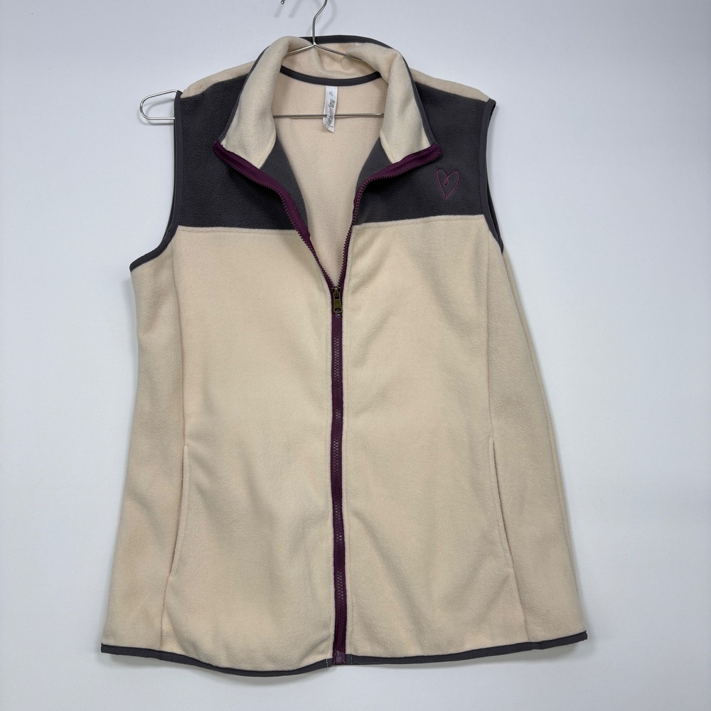 NWT Latched Mama Women Nursing Fleece Vest XL Cream Grey Colorblock Kind Bee Zip